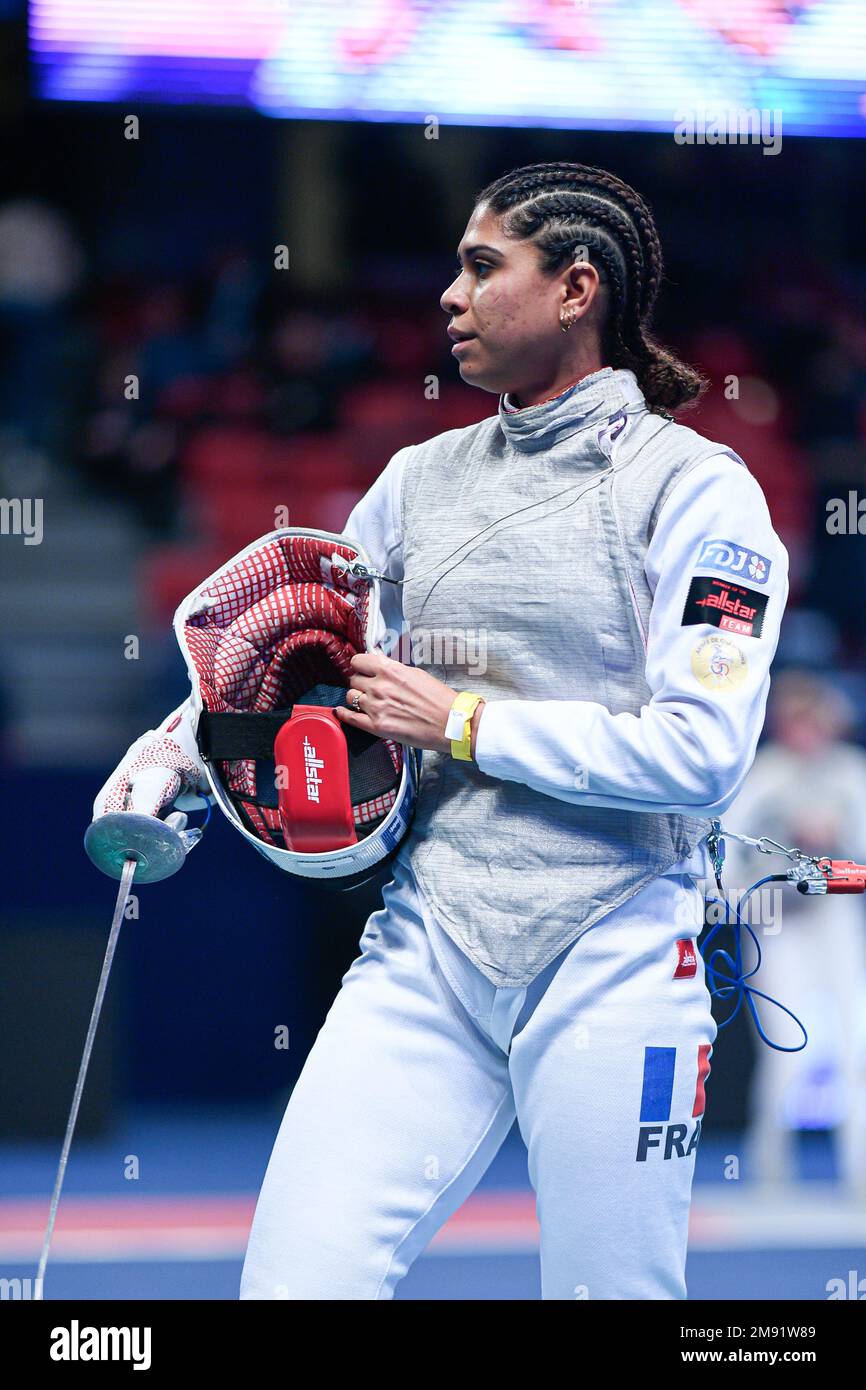 THIBUS Ysaora (FRA) during the Mazars Challenge International of Fencing (foil) at Stade Pierre de Coubertin on January 14, 2023 in Paris, France. Stock Photo