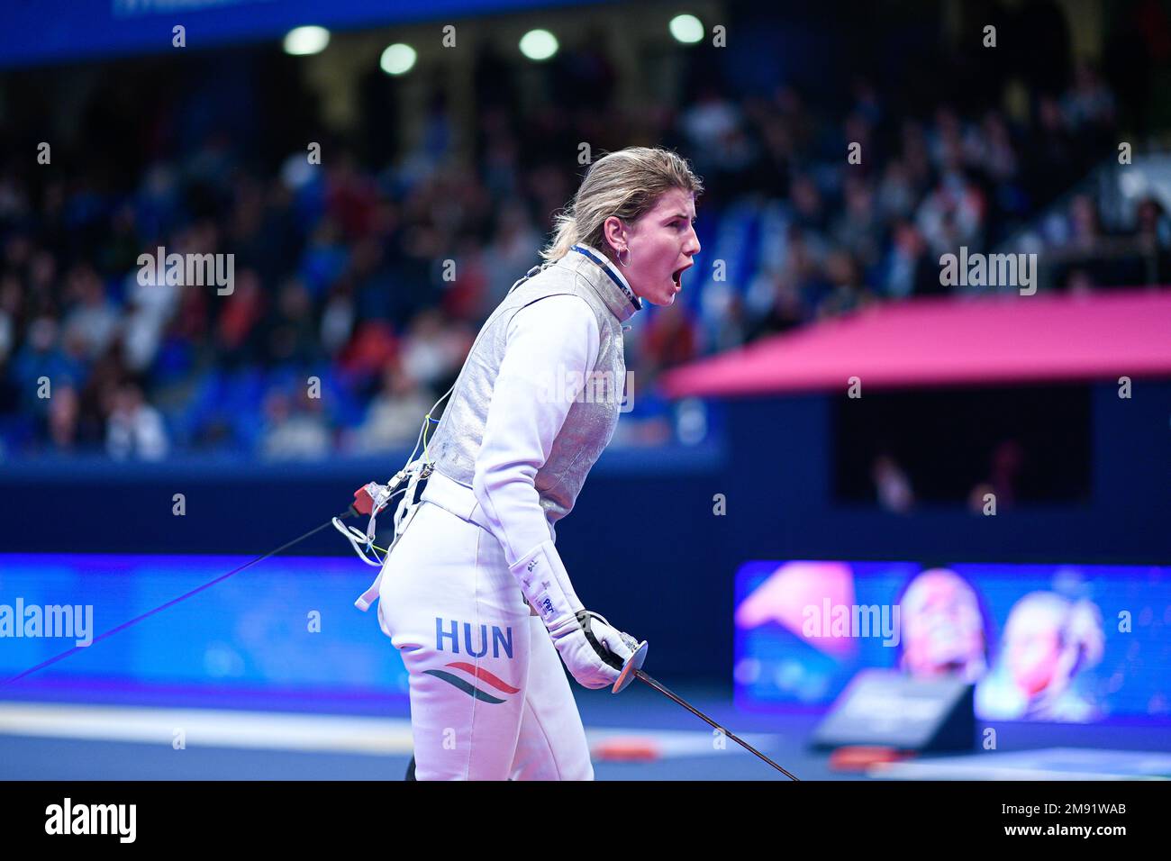 PASZTOR Flora (HUN) during the Mazars Challenge International of Fencing (foil) at Stade Pierre de Coubertin on January 14, 2023 in Paris, France. Stock Photo