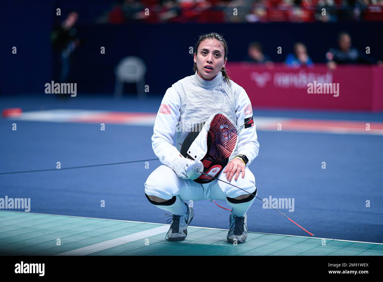KARAMETE Irem (TUR) during the Mazars Challenge International of Fencing (foil) at Stade Pierre de Coubertin on January 14, 2023 in Paris, France. Stock Photo