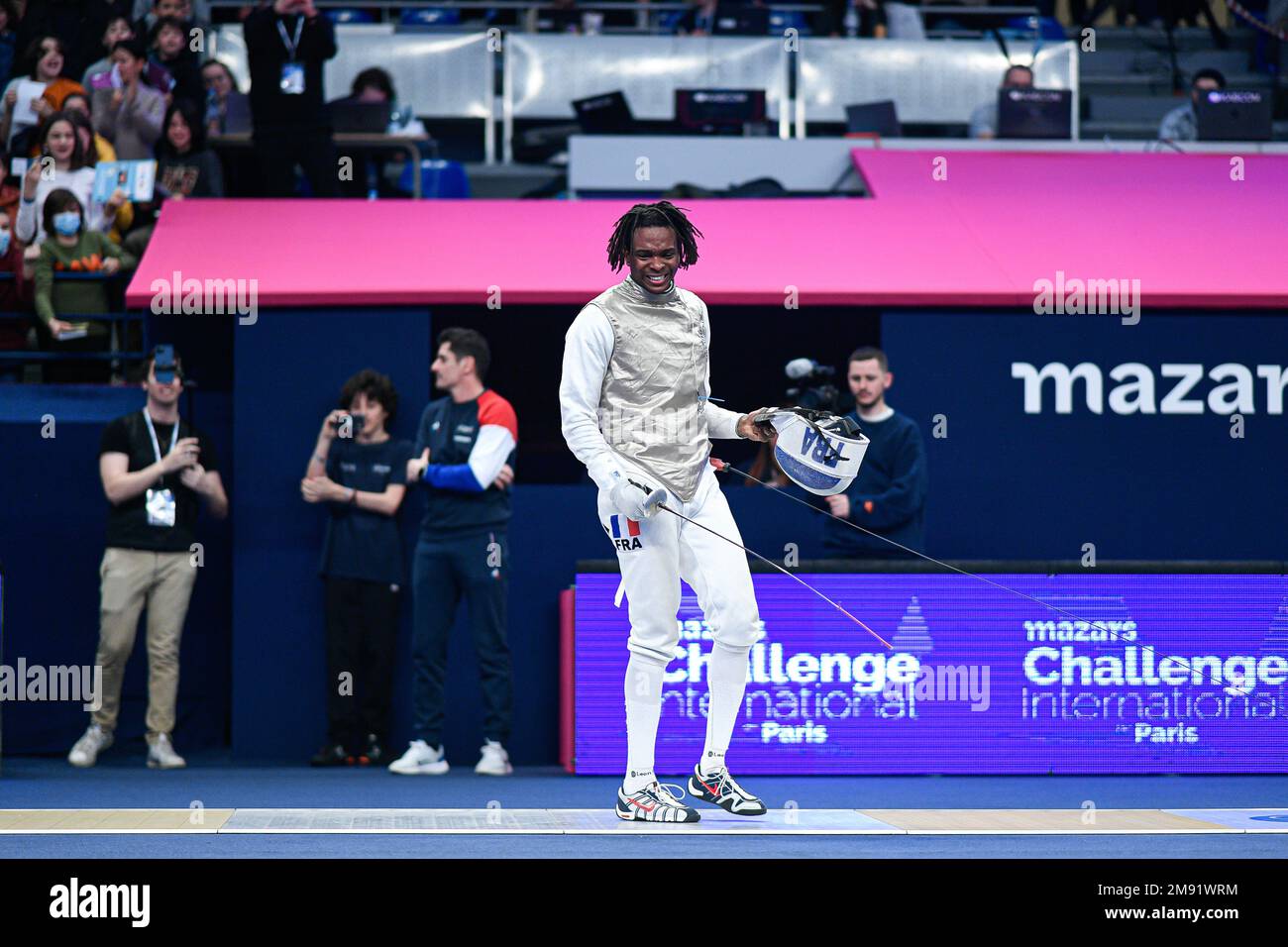 LEFORT Enzo (FRA) during the Mazars Challenge International of Fencing (foil) at Stade Pierre de Coubertin on January 14, 2023 in Paris, France. Stock Photo