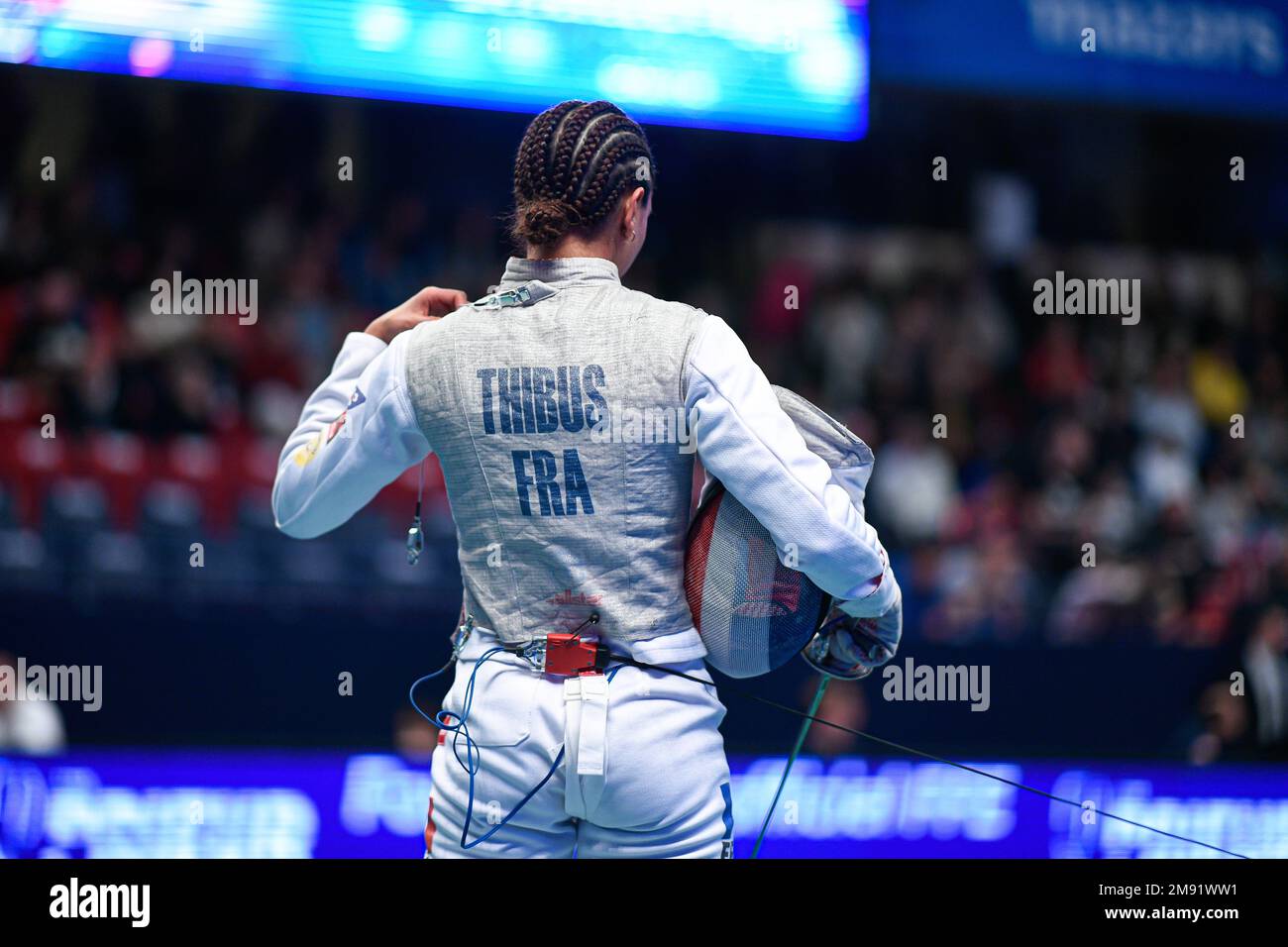 THIBUS Ysaora (FRA) during the Mazars Challenge International of Fencing (foil) at Stade Pierre de Coubertin on January 14, 2023 in Paris, France. Stock Photo