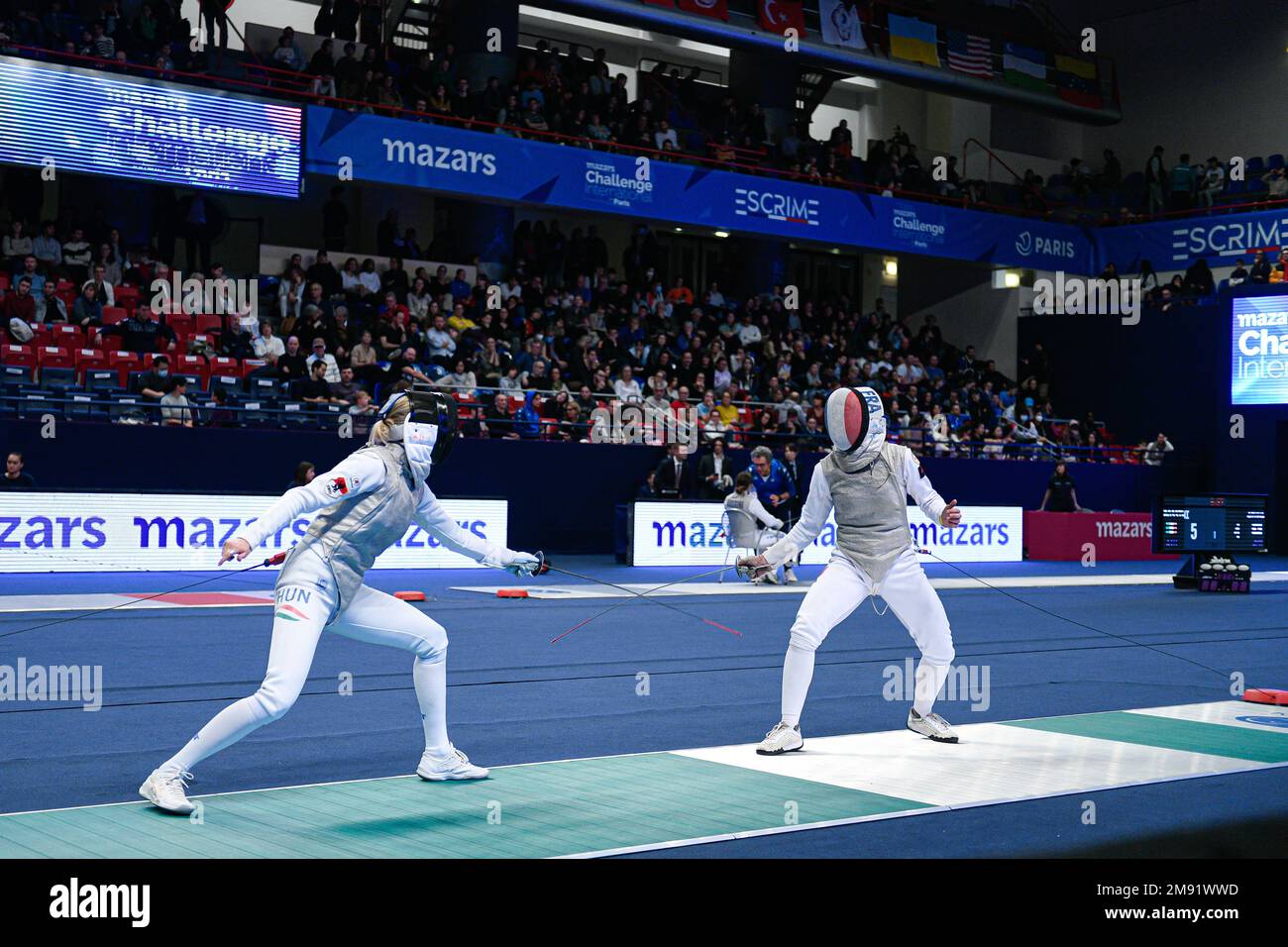 General view illustration during the Mazars Challenge International of Fencing (foil) at Stade Pierre de Coubertin on January 14, 2023 in Paris, France. Stock Photo