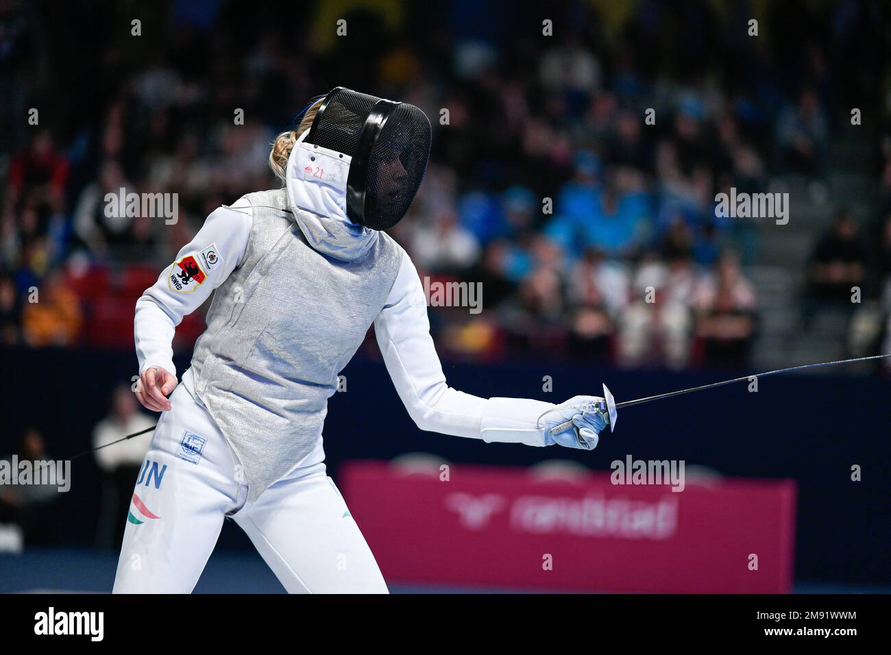 KONDRICZ Kata (HUN) during the Mazars Challenge International of Fencing (foil) at Stade Pierre de Coubertin on January 14, 2023 in Paris, France. Stock Photo