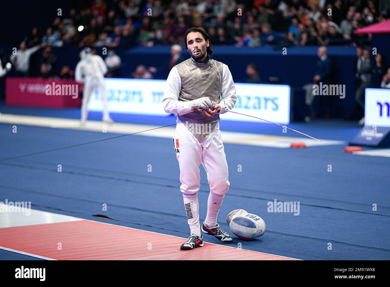 EDIRI Alexandre (FRA) during the Mazars Challenge International of Fencing (foil) at Stade Pierre de Coubertin on January 14, 2023 in Paris, France. Stock Photo
