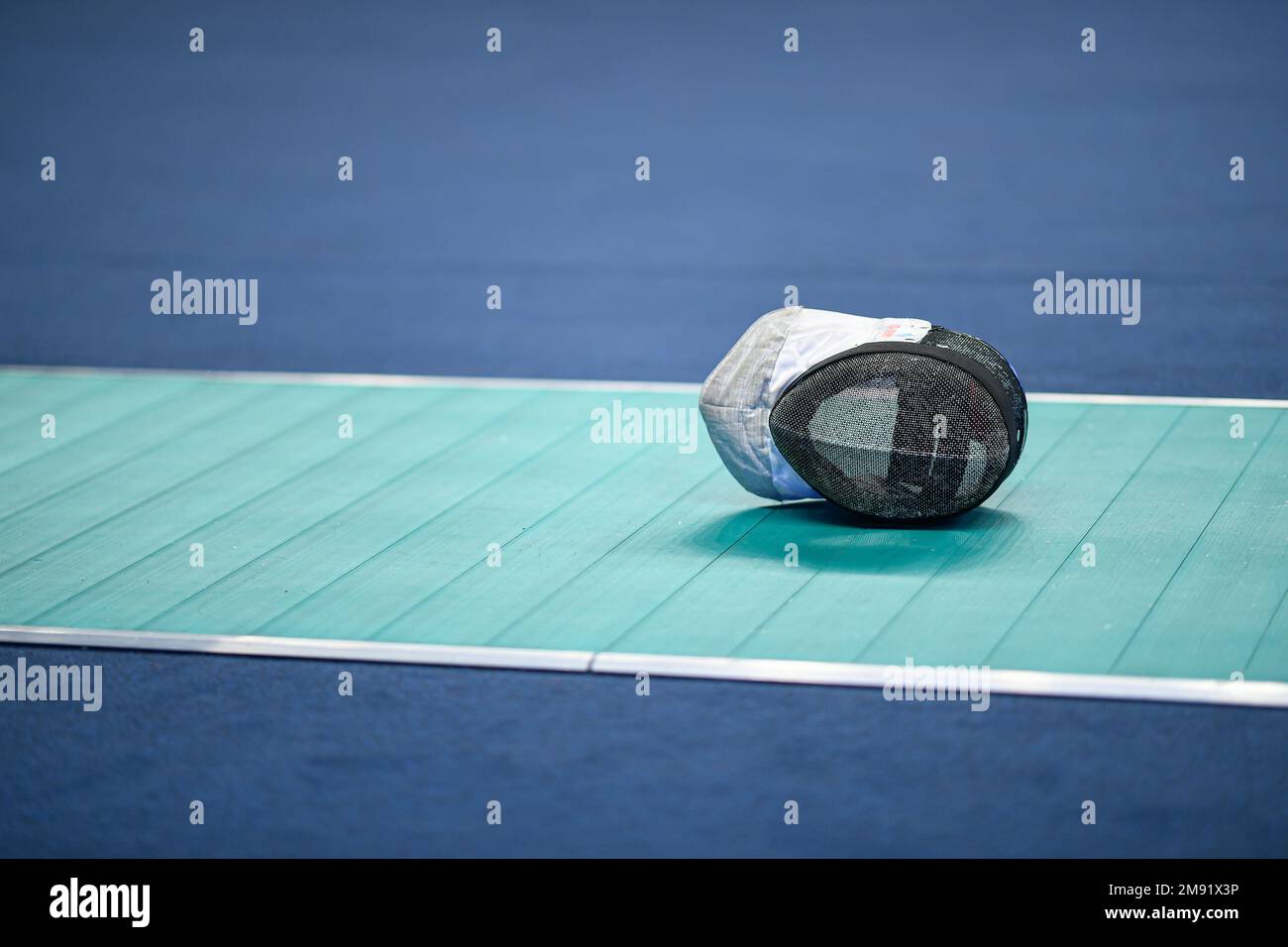 Mask or helmet illustration during the Mazars Challenge International of Fencing (foil) at Stade Pierre de Coubertin on January 14, 2023 in Paris, France. Stock Photo