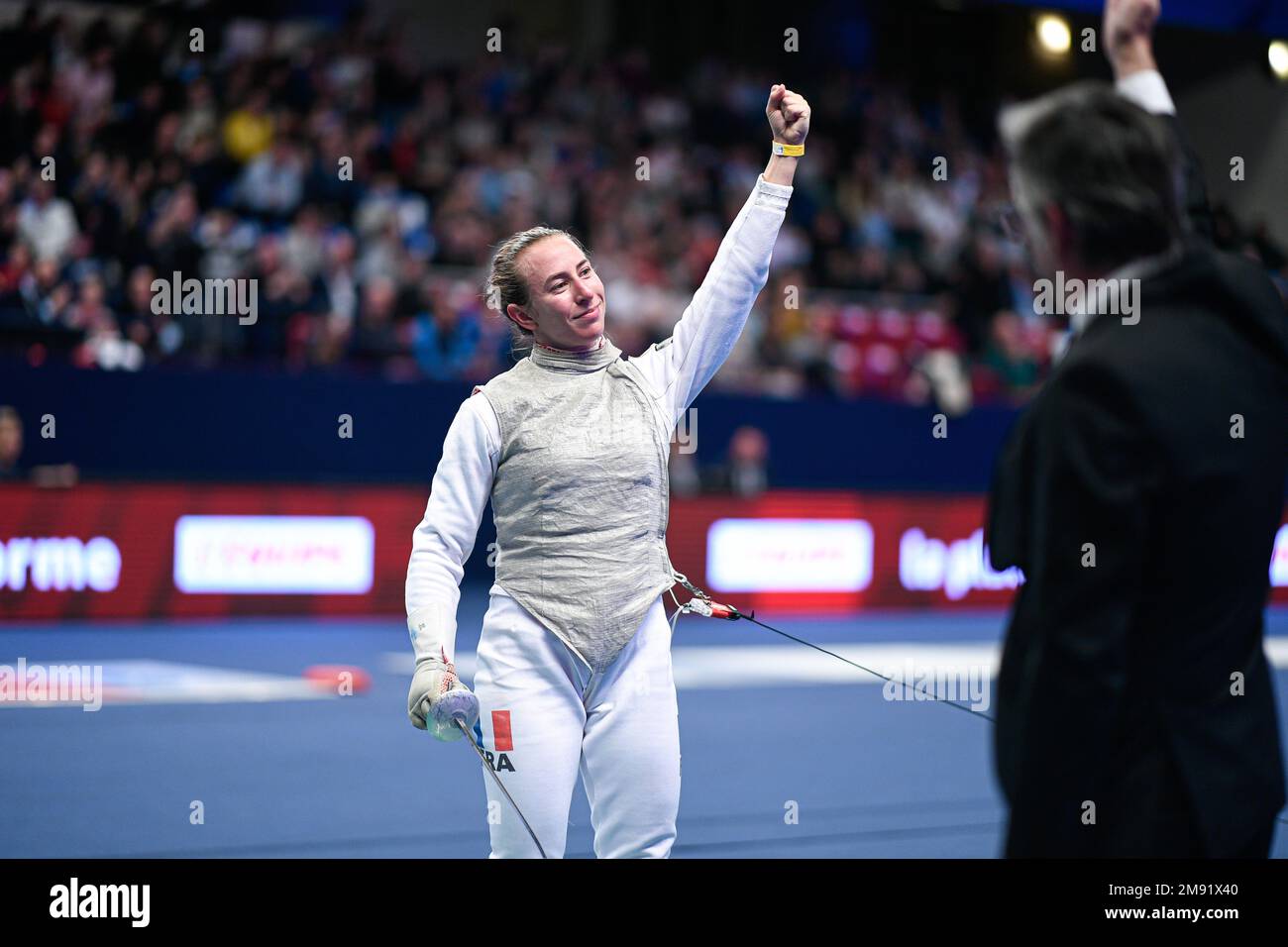 RANVIER Pauline (FRA) during the Mazars Challenge International of Fencing (foil) at Stade Pierre de Coubertin on January 14, 2023 in Paris, France. Stock Photo