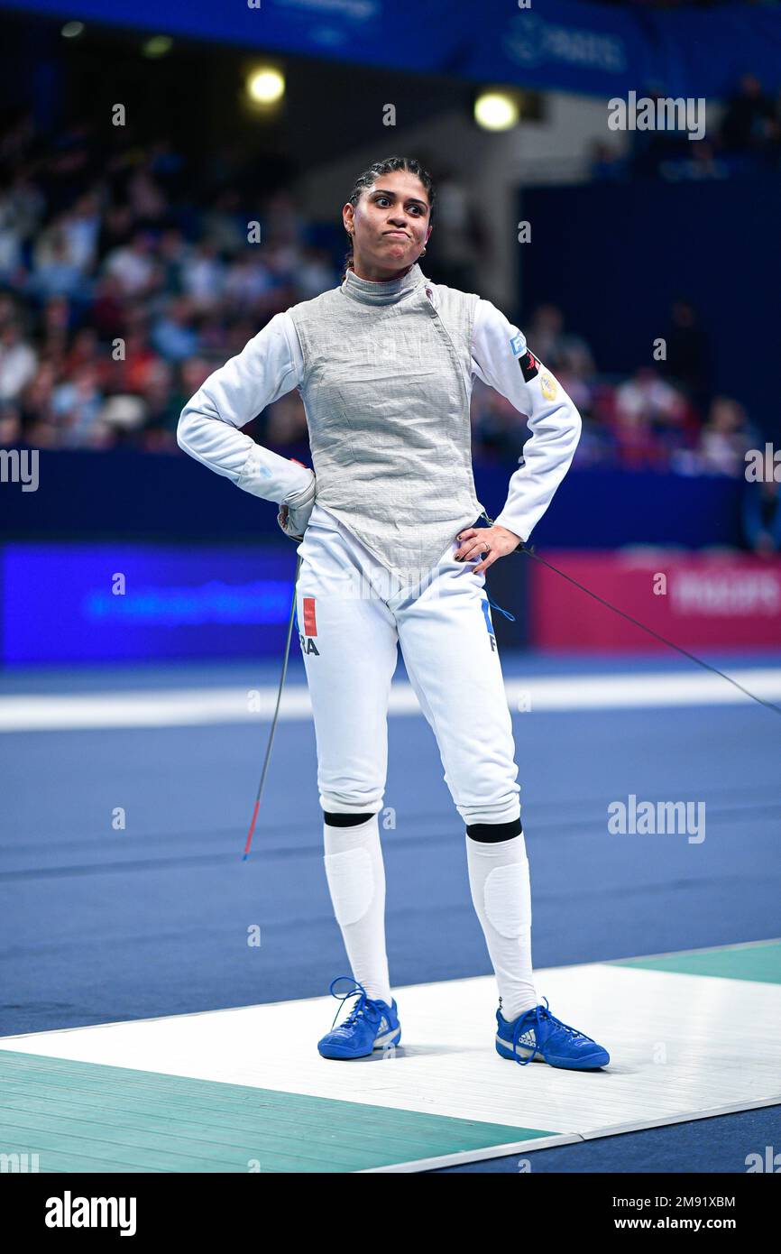 THIBUS Ysaora (FRA) during the Mazars Challenge International of Fencing (foil) at Stade Pierre de Coubertin on January 14, 2023 in Paris, France. Stock Photo