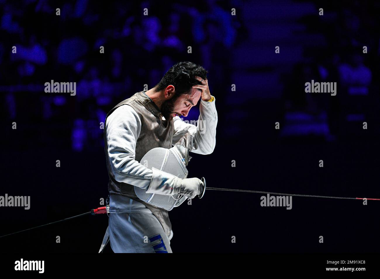 BIANCHI Guillaume (ITA) during the Mazars Challenge International of Fencing (foil) at Stade Pierre de Coubertin on January 14, 2023 in Paris, France. Stock Photo