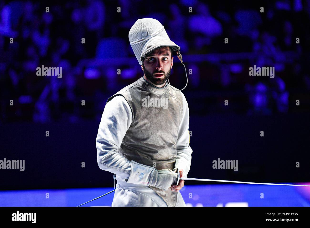 BIANCHI Guillaume (ITA) during the Mazars Challenge International of Fencing (foil) at Stade Pierre de Coubertin on January 14, 2023 in Paris, France. Stock Photo