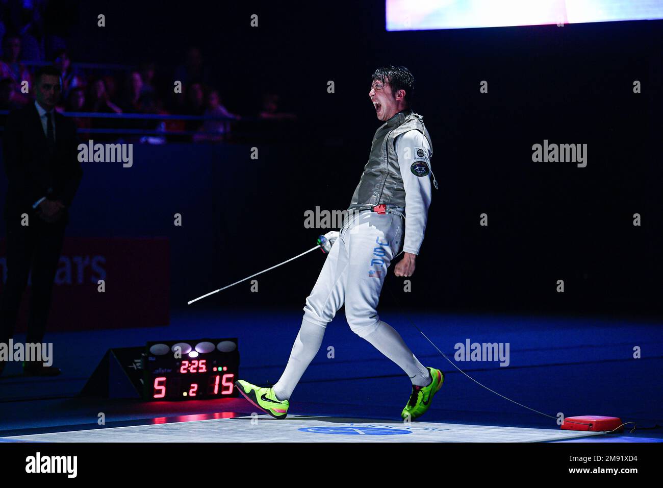 MASSIALAS Alexander (USA) during the Mazars Challenge International of Fencing (foil) at Stade Pierre de Coubertin on January 14, 2023 in Paris, France. Stock Photo