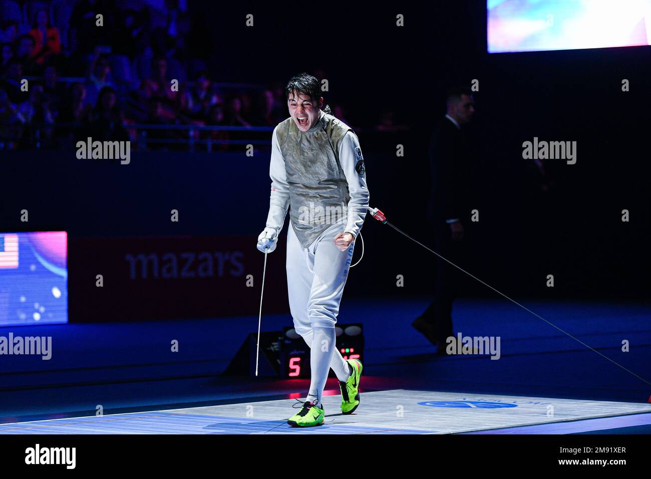 MASSIALAS Alexander (USA) during the Mazars Challenge International of Fencing (foil) at Stade Pierre de Coubertin on January 14, 2023 in Paris, France. Stock Photo