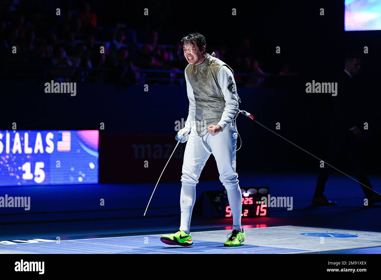 MASSIALAS Alexander (USA) during the Mazars Challenge International of Fencing (foil) at Stade Pierre de Coubertin on January 14, 2023 in Paris, France. Stock Photo