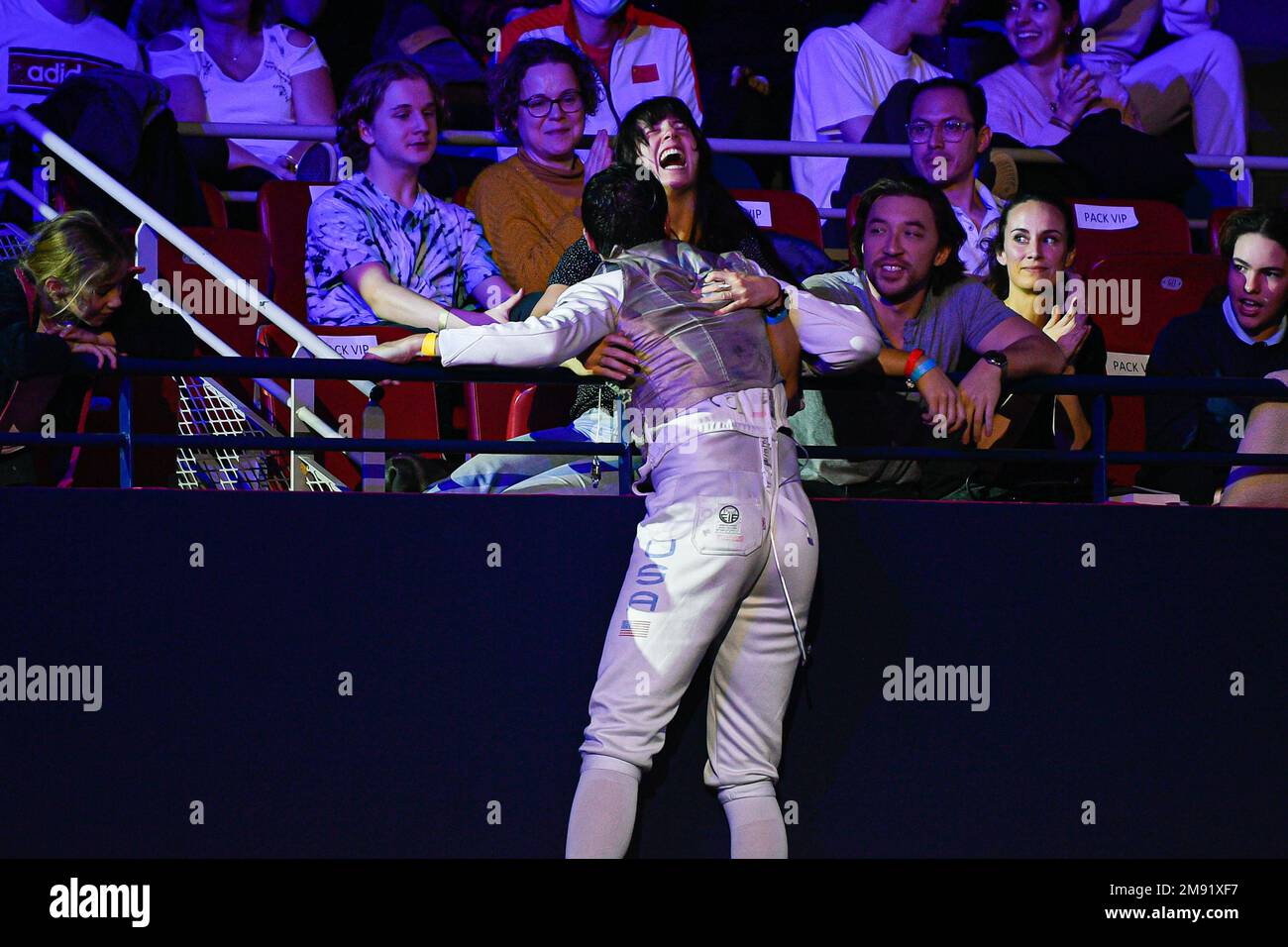 MASSIALAS Alexander (USA) during the Mazars Challenge International of Fencing (foil) at Stade Pierre de Coubertin on January 14, 2023 in Paris, France. Stock Photo