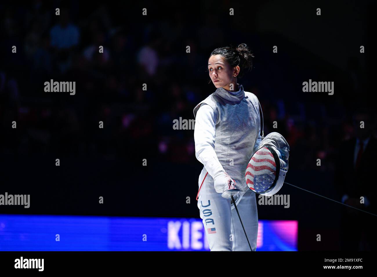 Lee Kiefer (USA) during the Mazars Challenge International of Fencing (foil) at Stade Pierre de Coubertin on January 14, 2023 in Paris, France. Stock Photo