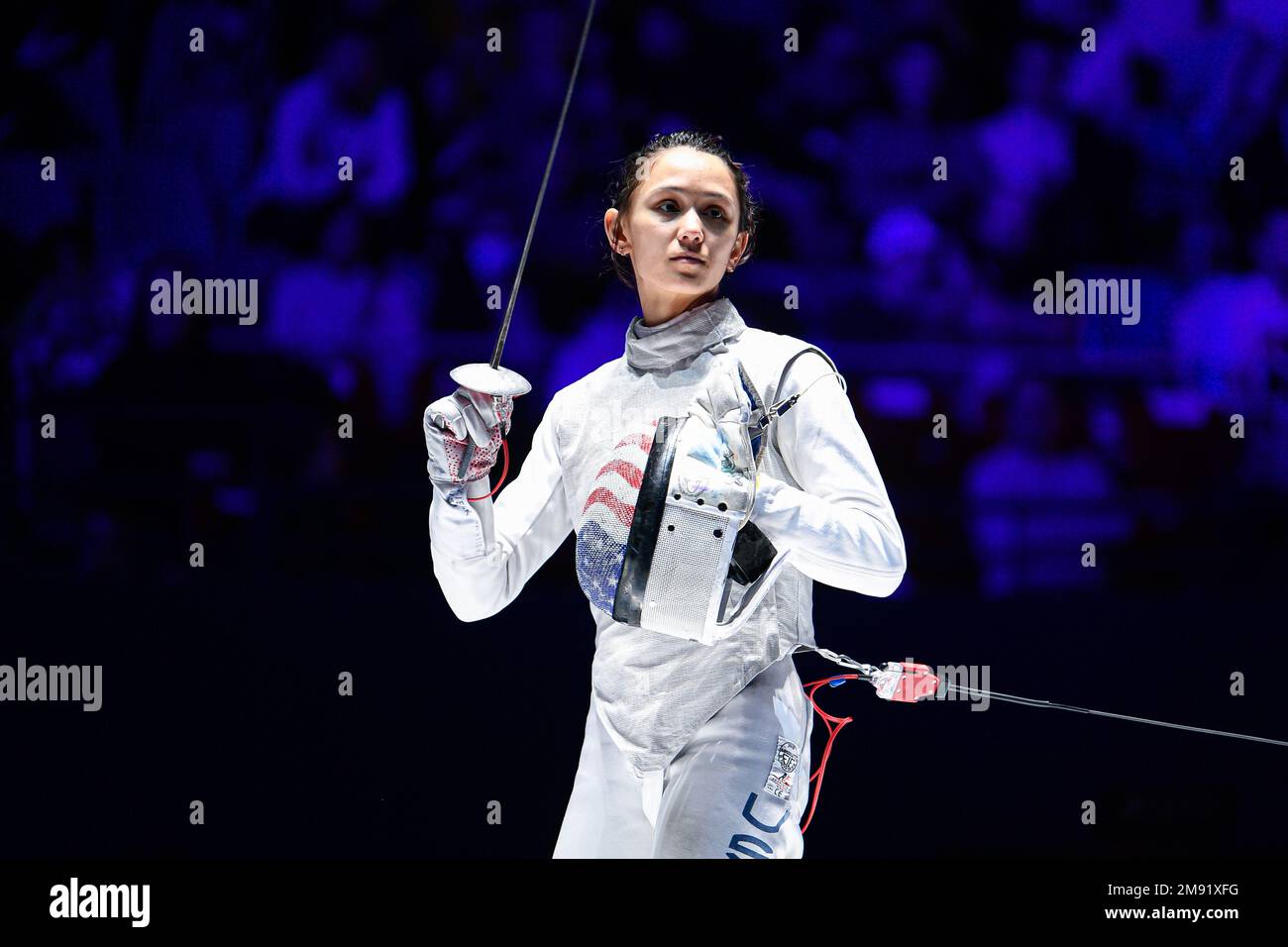 Lee Kiefer (USA) during the Mazars Challenge International of Fencing (foil) at Stade Pierre de Coubertin on January 14, 2023 in Paris, France. Stock Photo