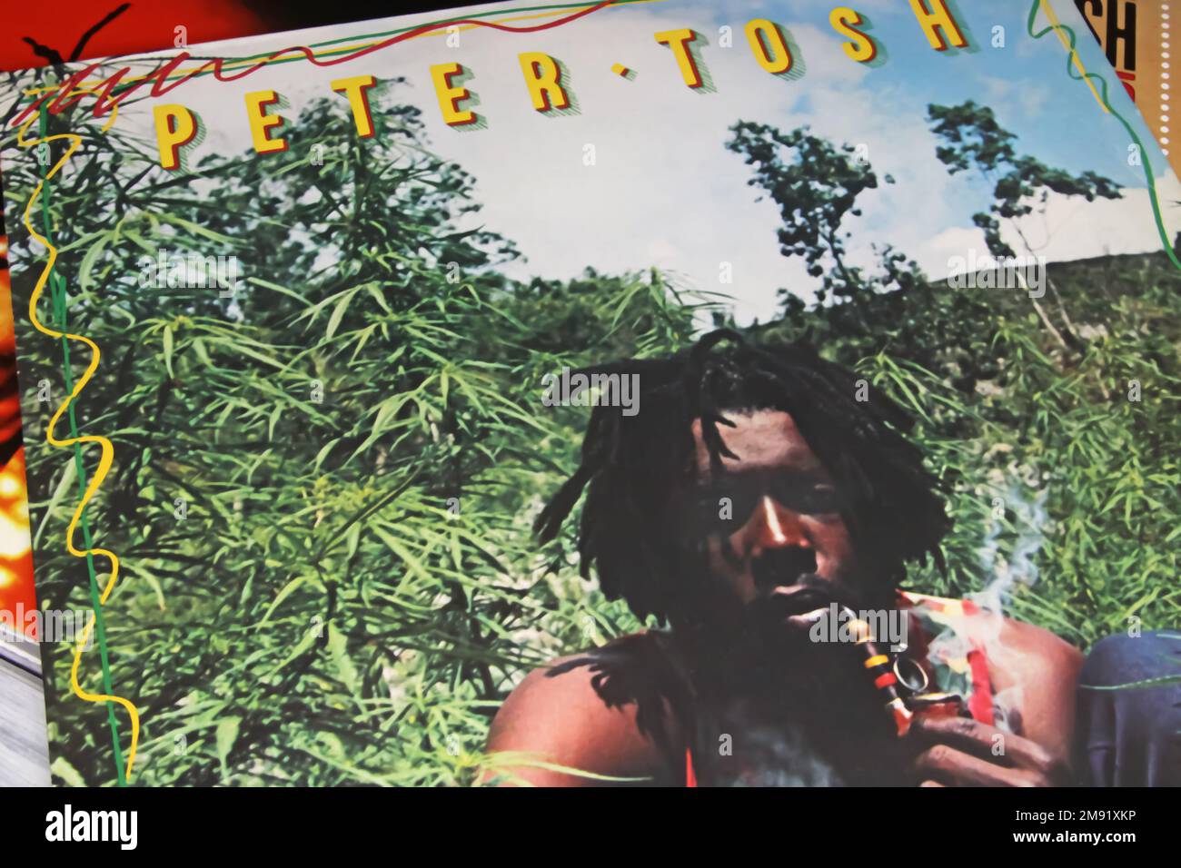 Viersen, Germany - November 9. 2022: Closeup of isolated vinyl record Legalize it album of jamaican roots reggae singer Peter Tosh smoking marijuana p Stock Photo