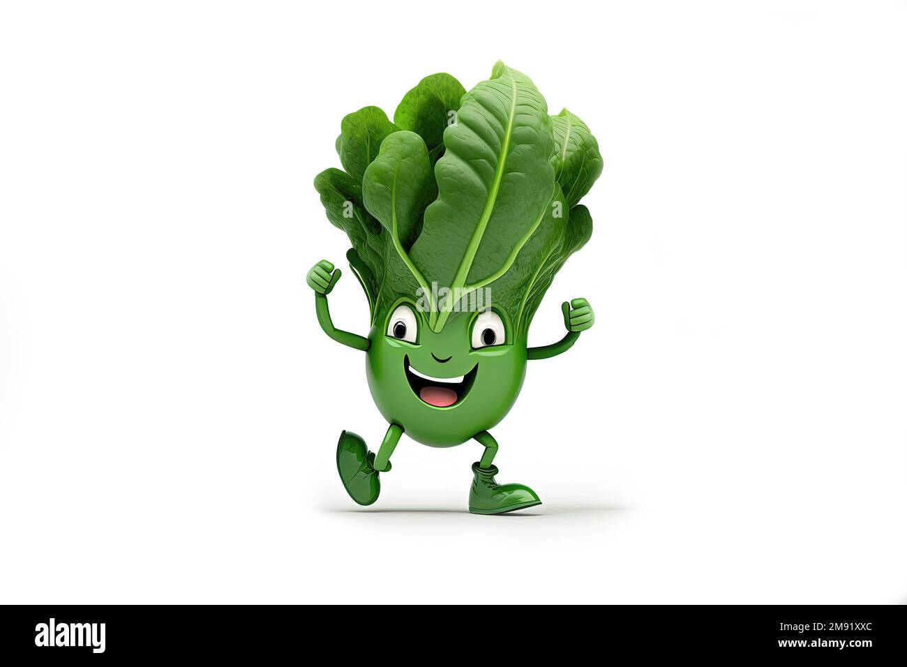 Cheerful funny cartoon spinach isolated on a white background