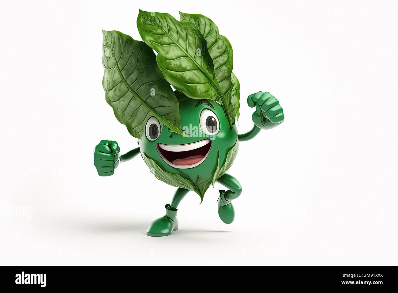 Cheerful funny cartoon spinach isolated on a white background