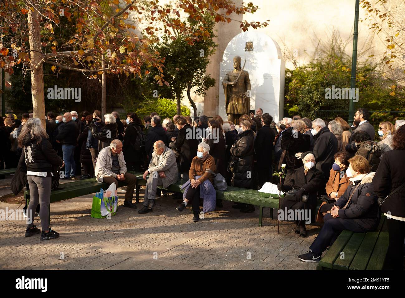 greeks outside Metropolitan Cathedral of Athens to attend the funeral