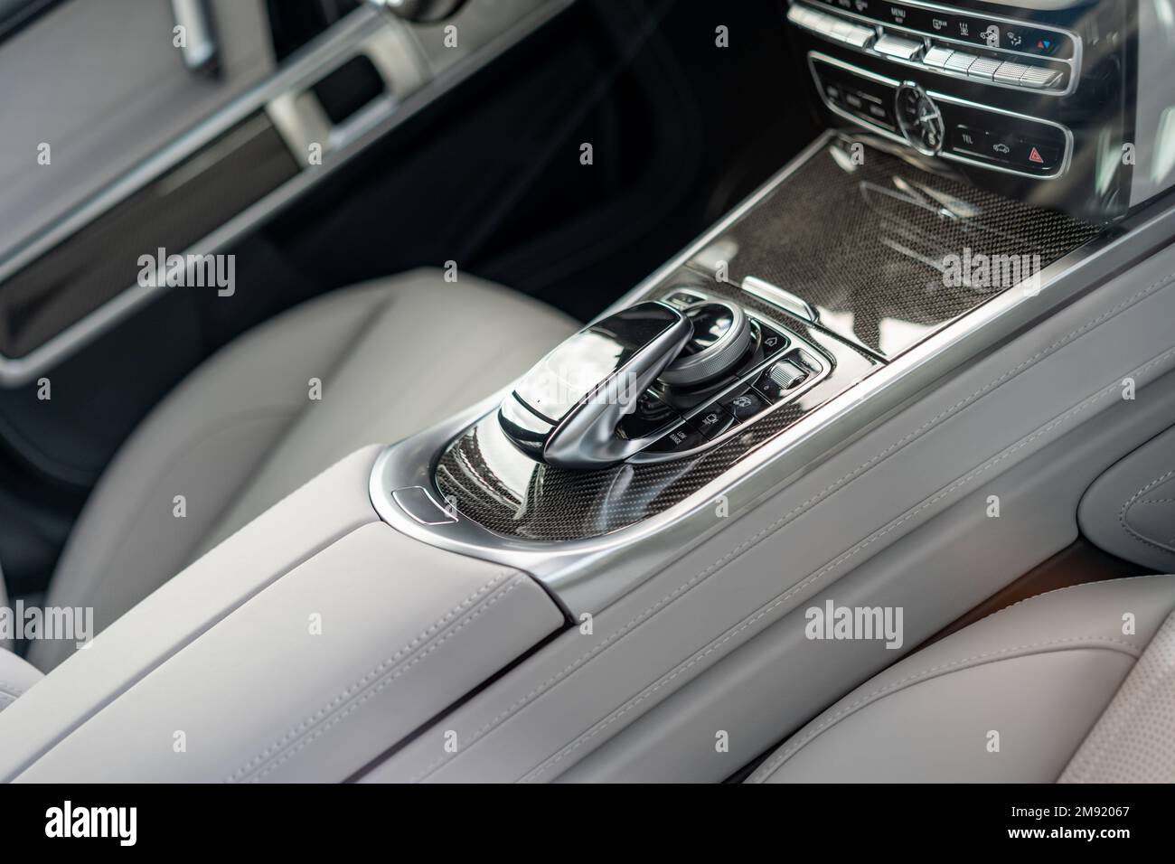 A Closeup shot of the gear shift, an automatic transmission gear of