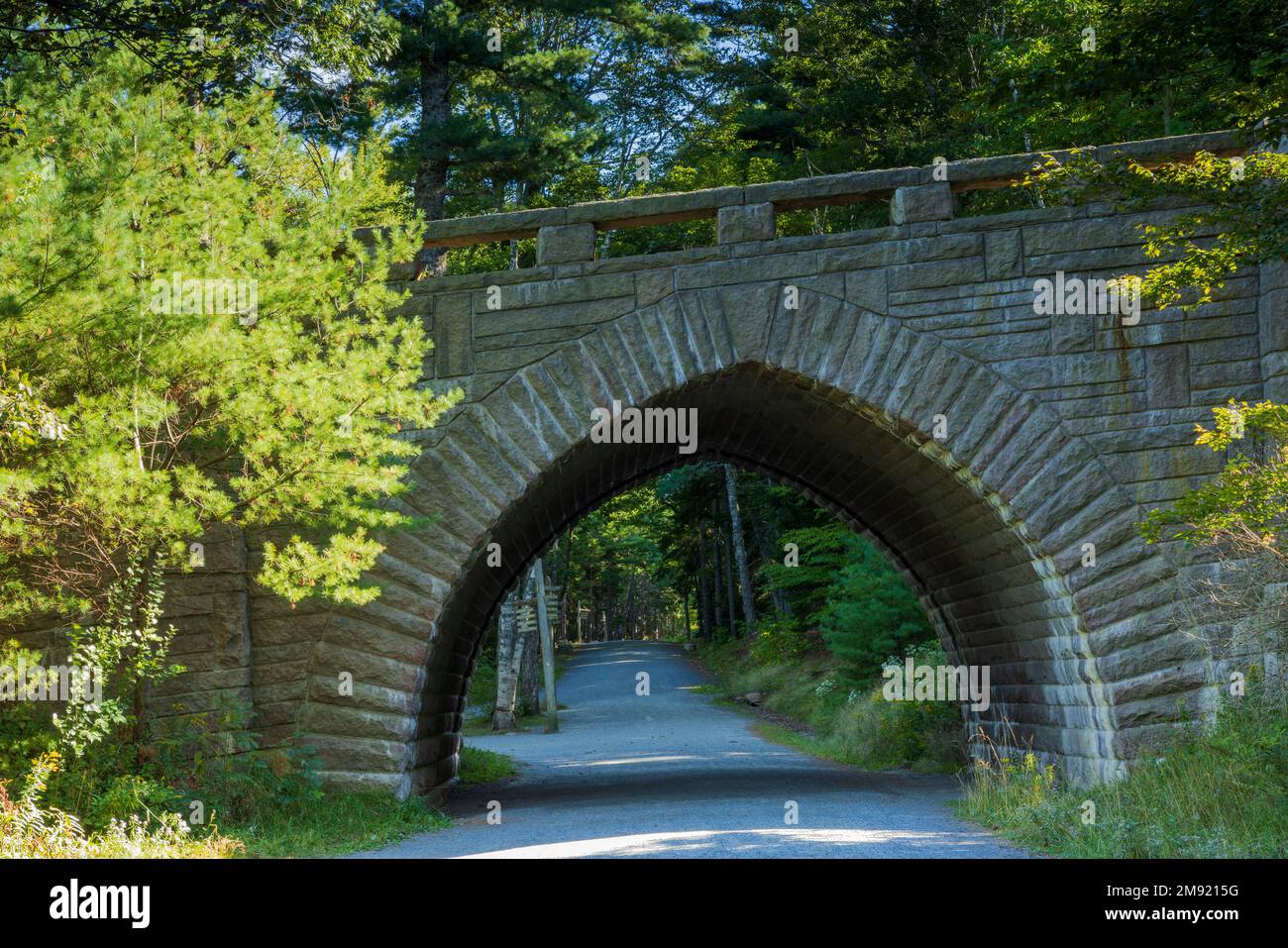 Eagle Lake Bridge on Carriage Road in Acadia National Park, Maine Stock