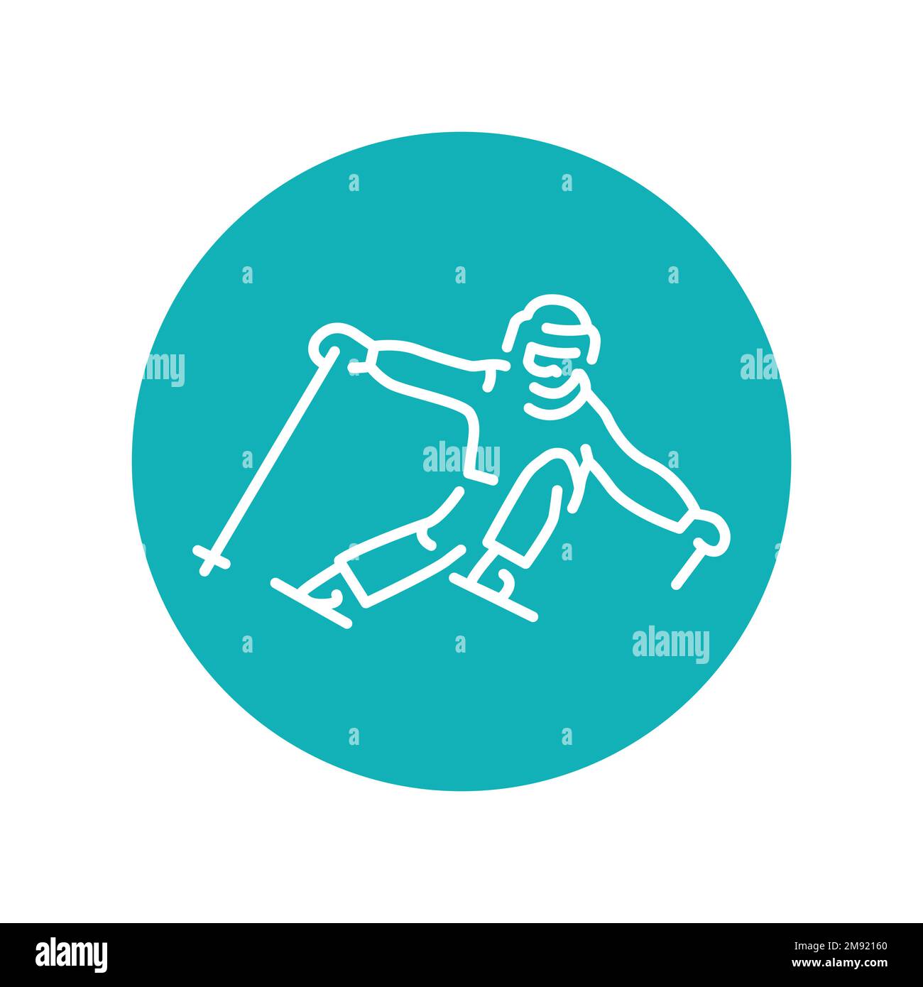 Skier color line icon. Skiing in winter Alps. Vector illustration Stock