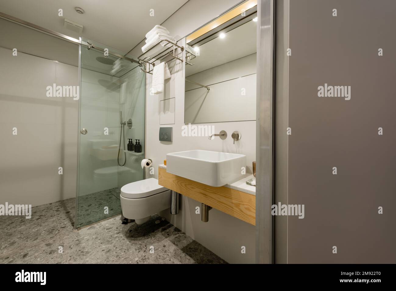 interior of modern white bathroom with sink and toilet,stock image ...