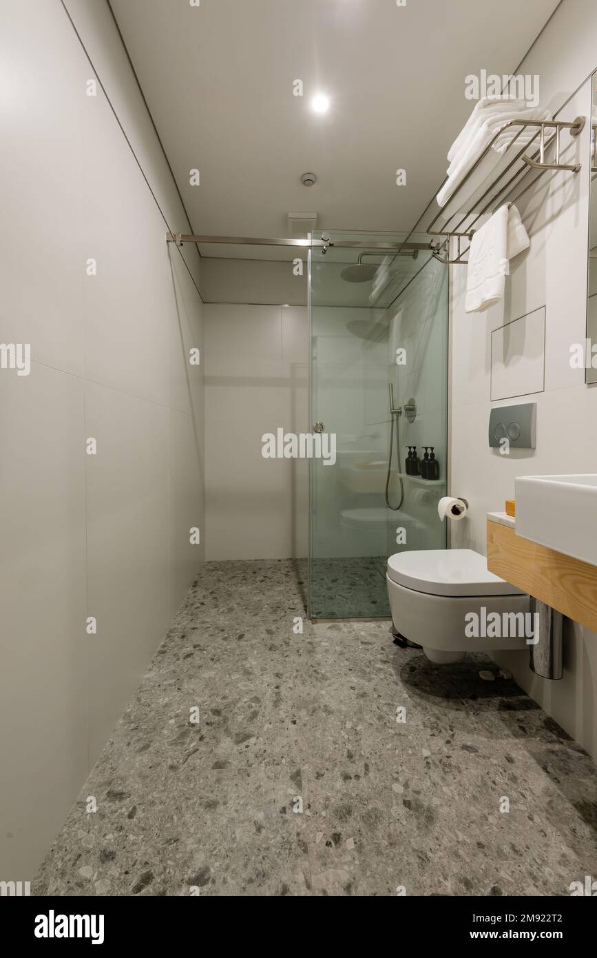 interior of modern bathroom with white sink and toilet,stock image ...