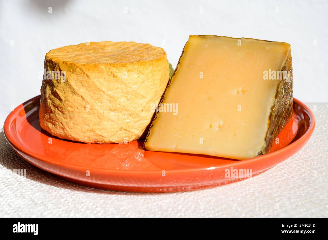 Spanish cheeses collection, pieces of smoked and old matured goat