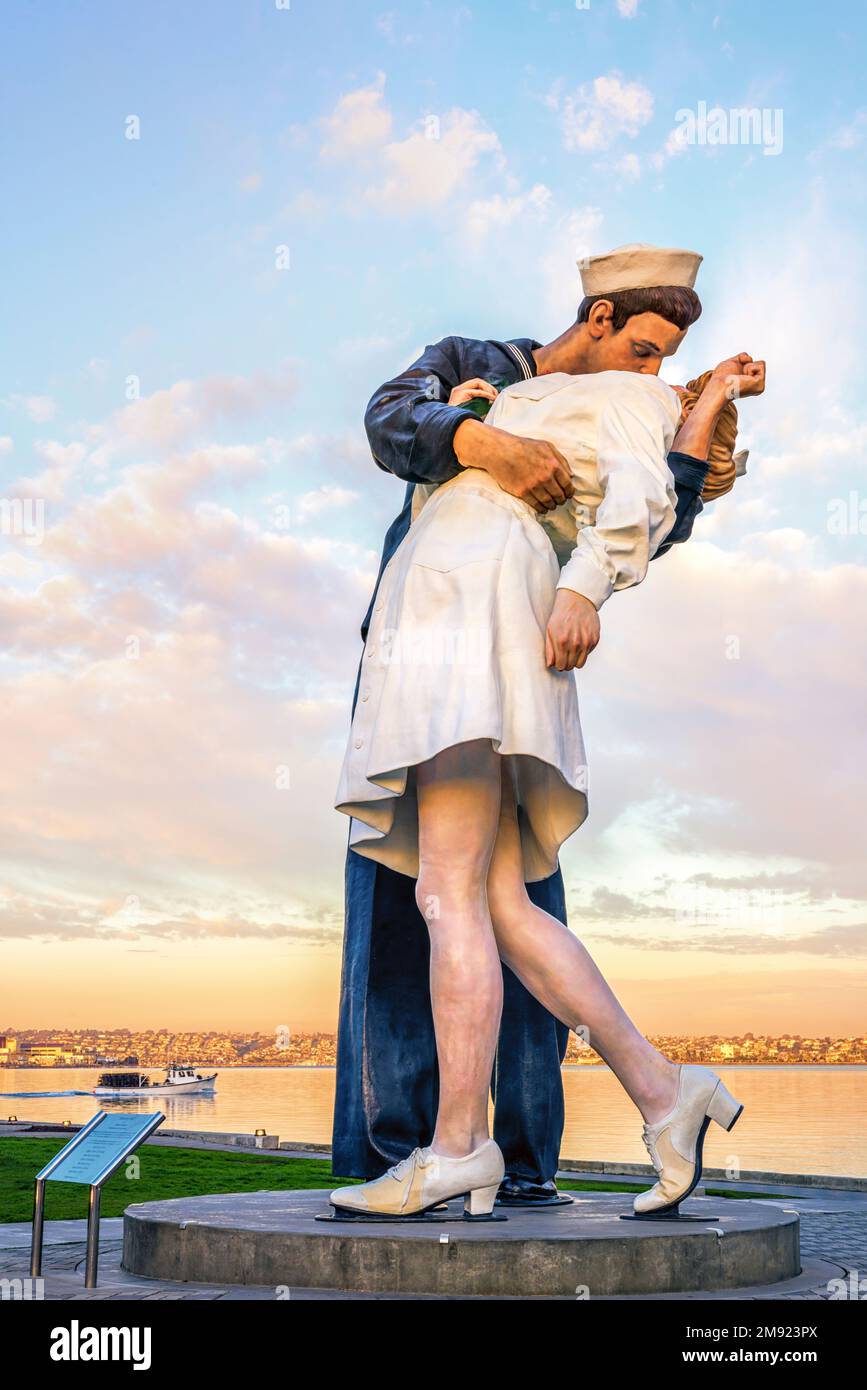 The Unconditional Surrender Statue at Tuna Harbor during a sunrise. San