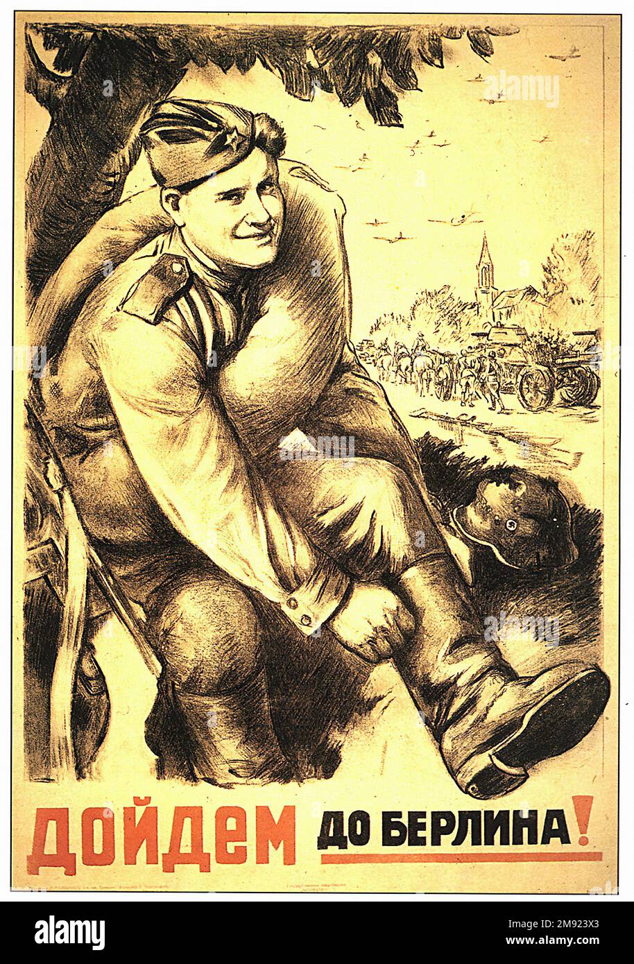March To Berlin (Translated from Russian) - Vintage USSR soviet propaganda poster Stock Photo