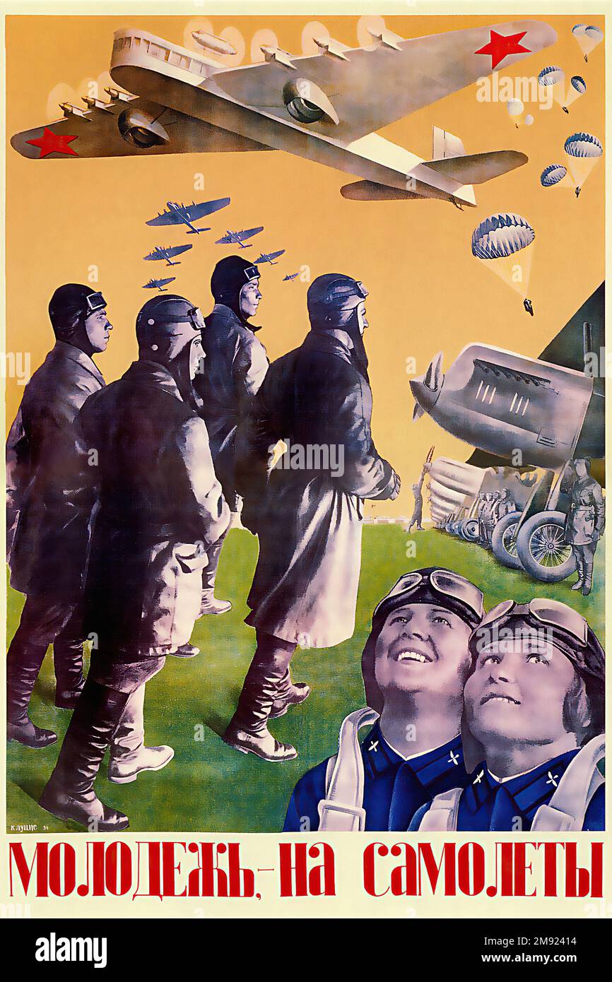 Planes Everywhere! Vintage USSR soviet propaganda poster Stock Photo Alamy