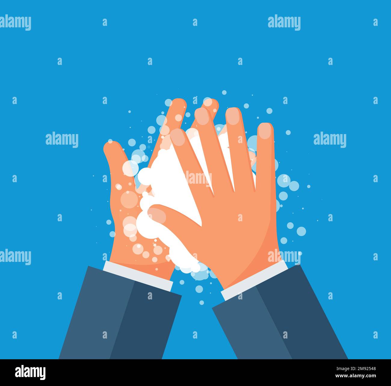 Washing hands with soap vector flat illustration. Hygiene concept eps