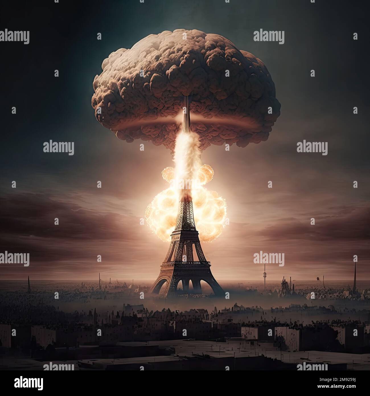 A bomb Atomic fall and explose in Paris Stock Photo Alamy