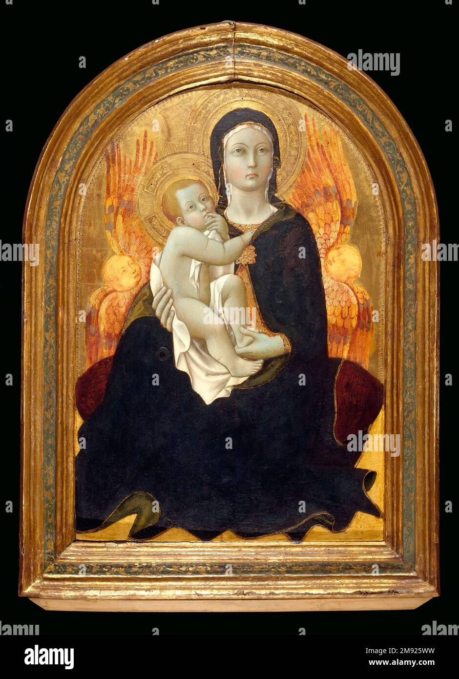 Madonna of Humility Sano di Pietro (Italian, Sienese, 1405-1481). Madonna of Humility, early 1440s. Tempera and tooled gold and silver on panel with engaged frame, 20 7/8 x 14 1/4 in. (53 x 36.2 cm).  This early Madonna is unusual in Sano’s prolific career in that it shows not only the graceful linear forms that characterize Sienese painting, but also the powerful effect of Florentine realism in the pliant muscularity of the Child and the sense of observed reality in the head of the Madonna. The Madonna of Humility refers to images of the Virgin seated modestly on the ground (usually, as here, Stock Photo