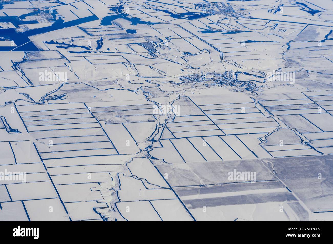 aerial photography of roads and fields in the snow in Russia in Siberia ...