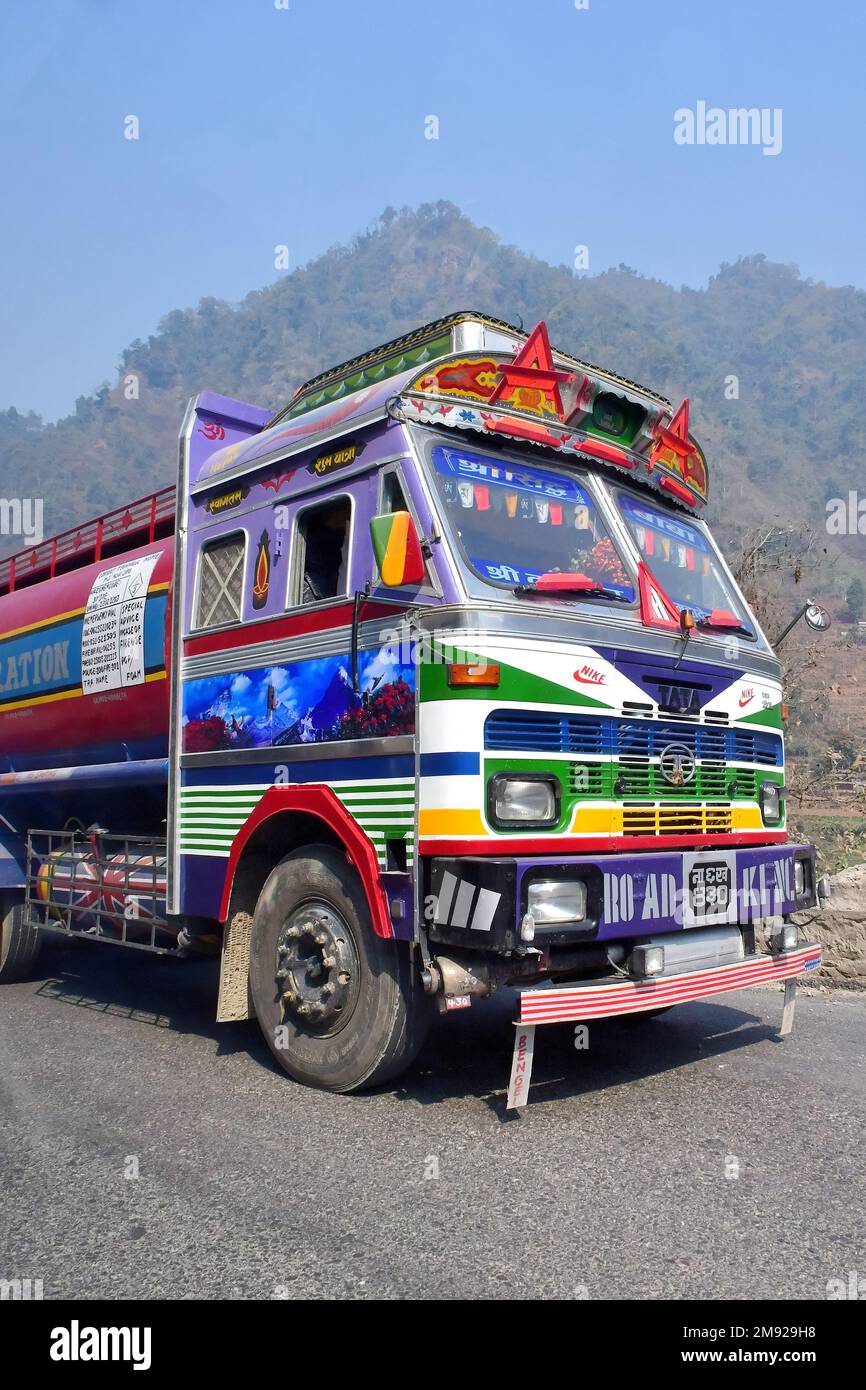 Tata truck, Colourful decorated truck, Nepal, Asia Stock Photo