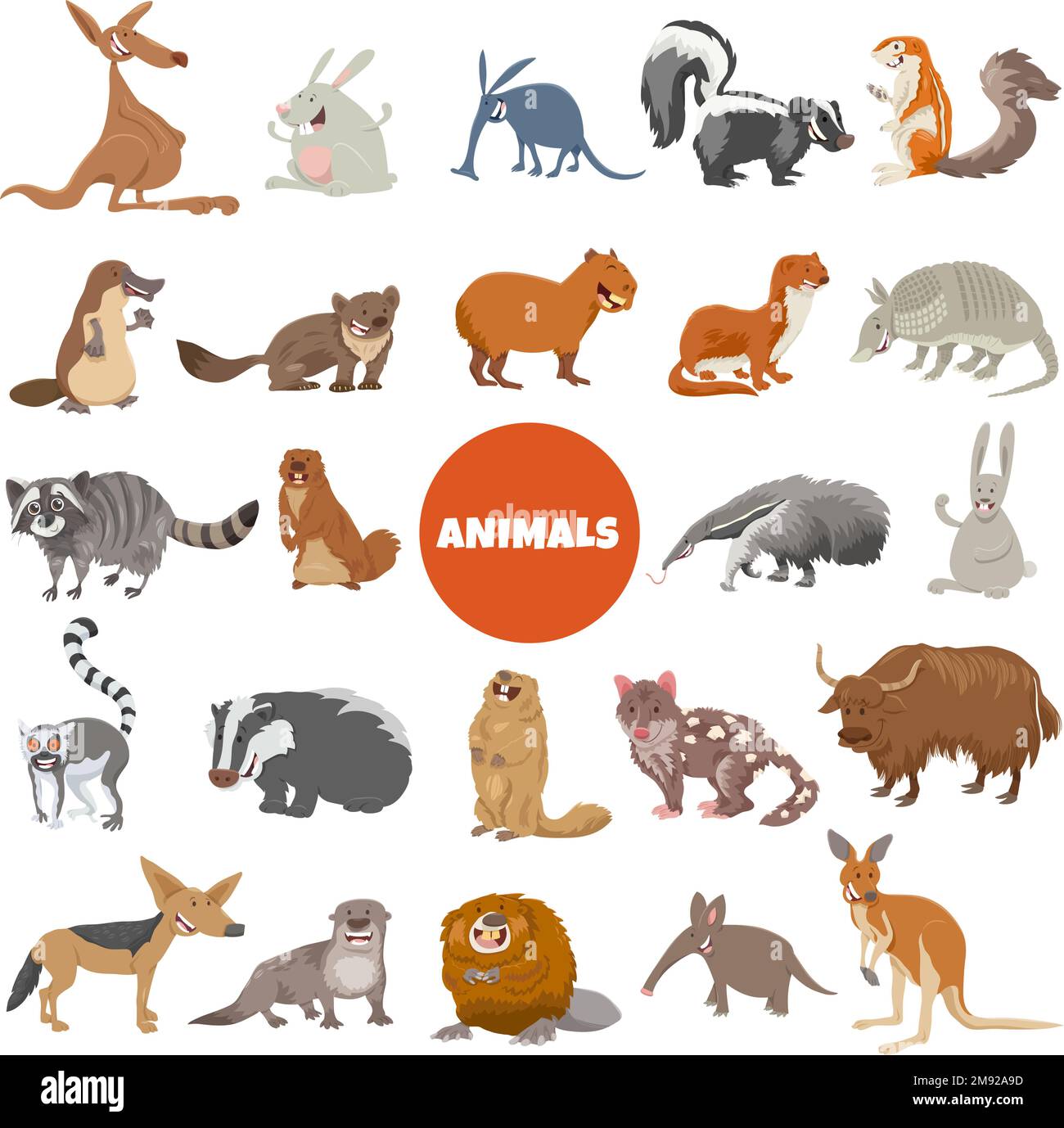 Cartoon illustration of funny wild animal characters big set Stock Vector