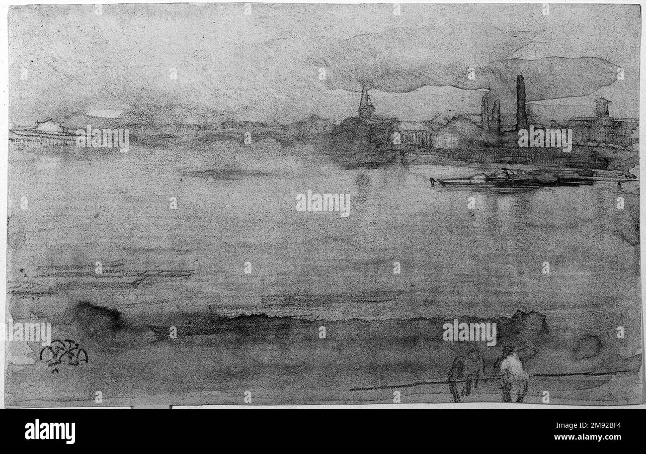 Early Morning James Abbott McNeill Whistler (American, 1834-1903). Early Morning, 1878. Lithograph (lithotint) on cream, moderately thick, smooth paper, Sheet: 6 3/4 x 10 1/4 in. (17.1 x 26 cm).  James McNeill Whistler credited Japanese art with having a profound impact on his own artistic activities, which included painting, printmaking, and interior decoration. Indeed, the Japanese cultivation of beauty in all aspects of material life informed his own “art for art’s sake” philosophy. This sensibility led Whistler to shift from naturalistic representation in his pictures toward more abstract, Stock Photo