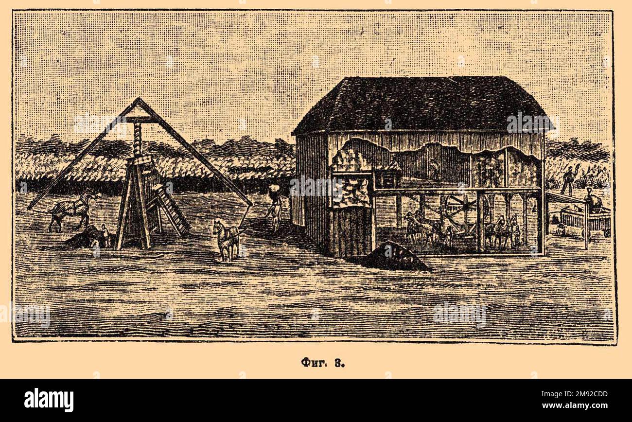 Cotton gin. Illustration from Brockhaus and Efron Encyclopedic Dictionary (1890-1907) ca.  between 1890 and 1907 Stock Photo