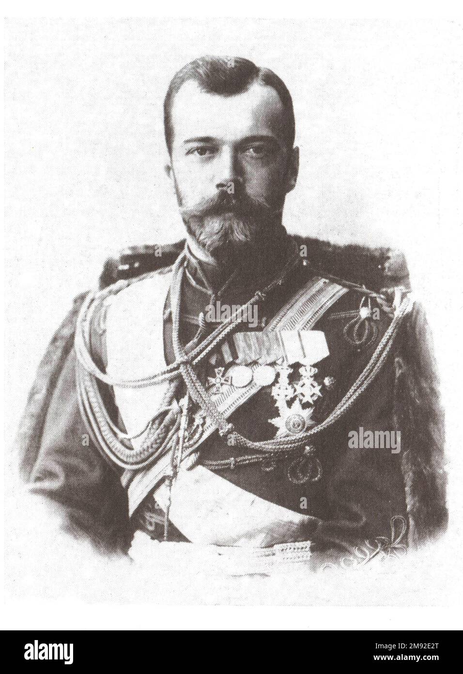 Nicholas II in full dress uniform of Colonel of the Life Guards Hussar Regiment ca.  before 1918 Stock Photo