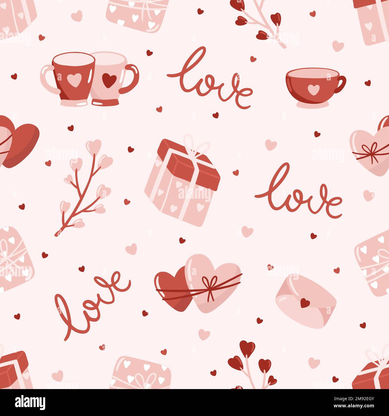 Vector Valentines Day seamless pattern with hand drawn love symbols ...