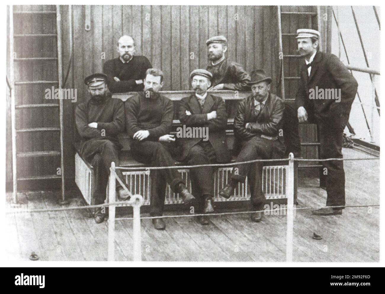 Members of the northern expedition on the Zarya. Far left -- A.V. Kolchak ca. unknown date Stock Photo