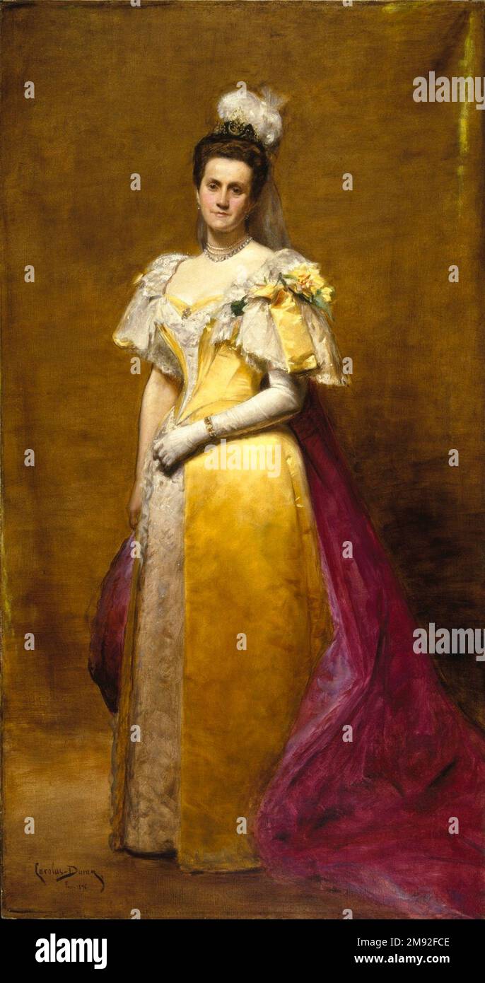 Portrait of Emily Warren Roebling Charles-Émile-Auguste Carolus-Duran (French, 1838-1917). , 1896. Oil on canvas, 89 × 47 1/2 in., 214 lb. (226.1 × 120.7 cm, 97.07kg).  A Brooklyn Power Couple Washington and Emily Roebling, like many eminent Americans, had their likenesses painted by leading French portraitists. Washington, who served as the chief engineer of the Brooklyn Bridge, is depicted seated before a window overlooking the landmark. When he fell ill during construction, Emily assumed all on-site responsibilities and was the first to cross the bridge, in 1883. Emily Roebling was honored Stock Photo