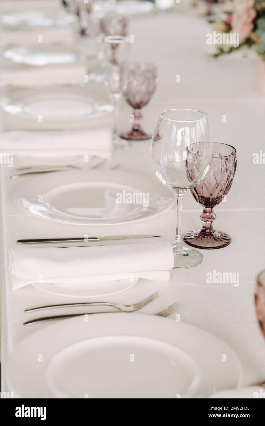 Beautiful table setting for a holiday without food. Stock Photo