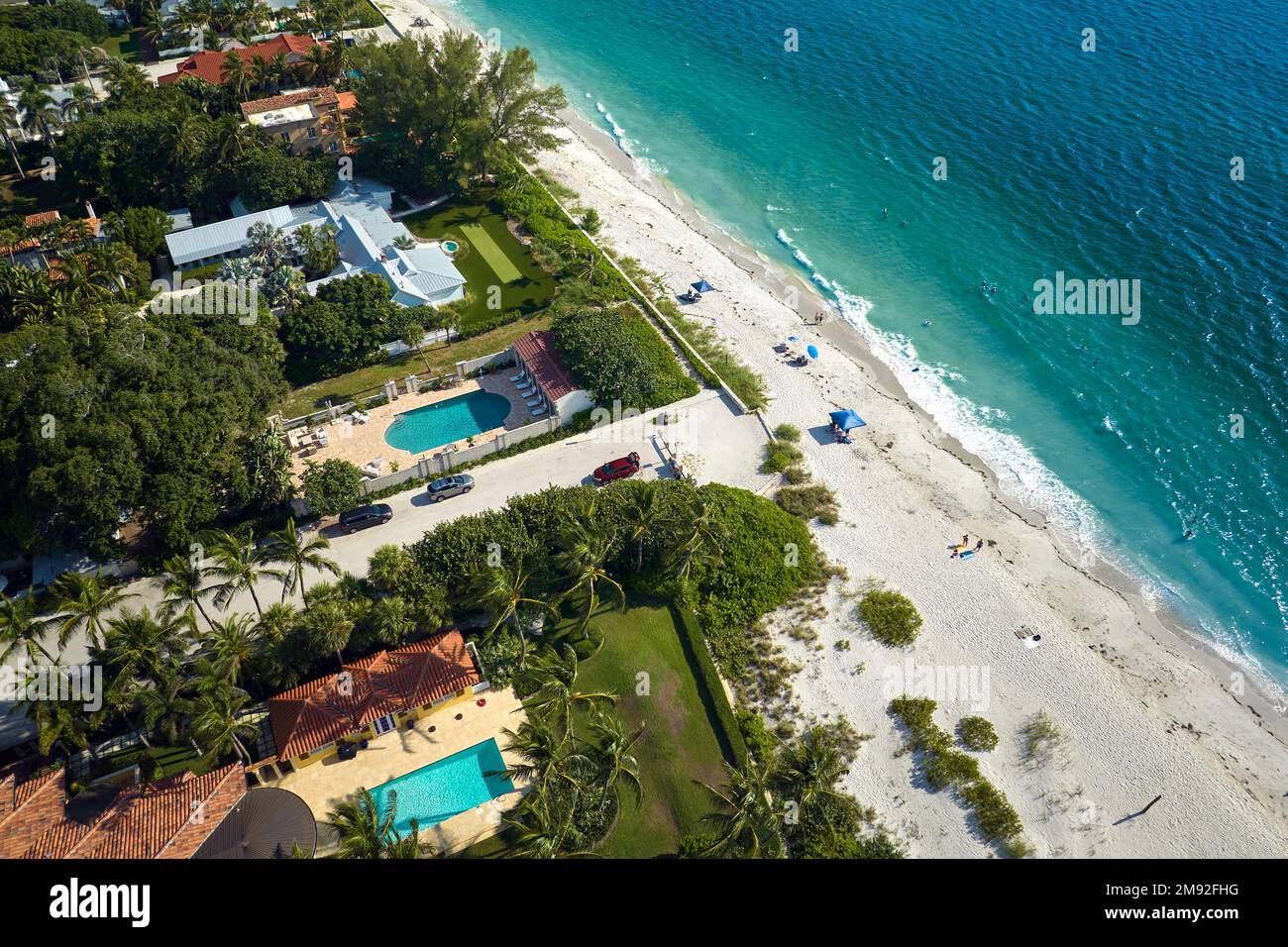 Aerial view of expensive residential houses in island small town Boca