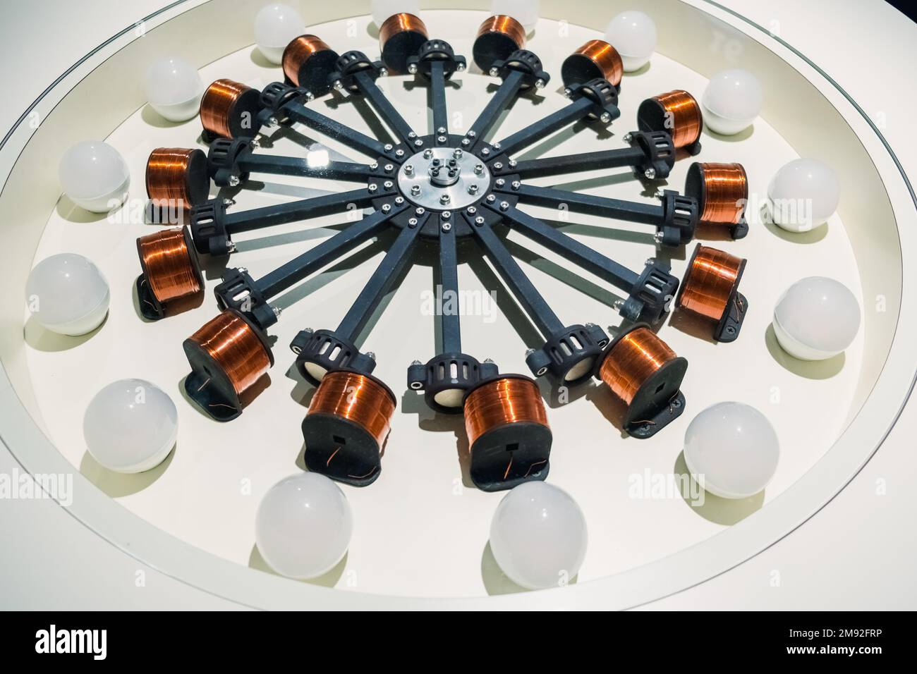 Copper coils to demonstrate the production of electricity by induction