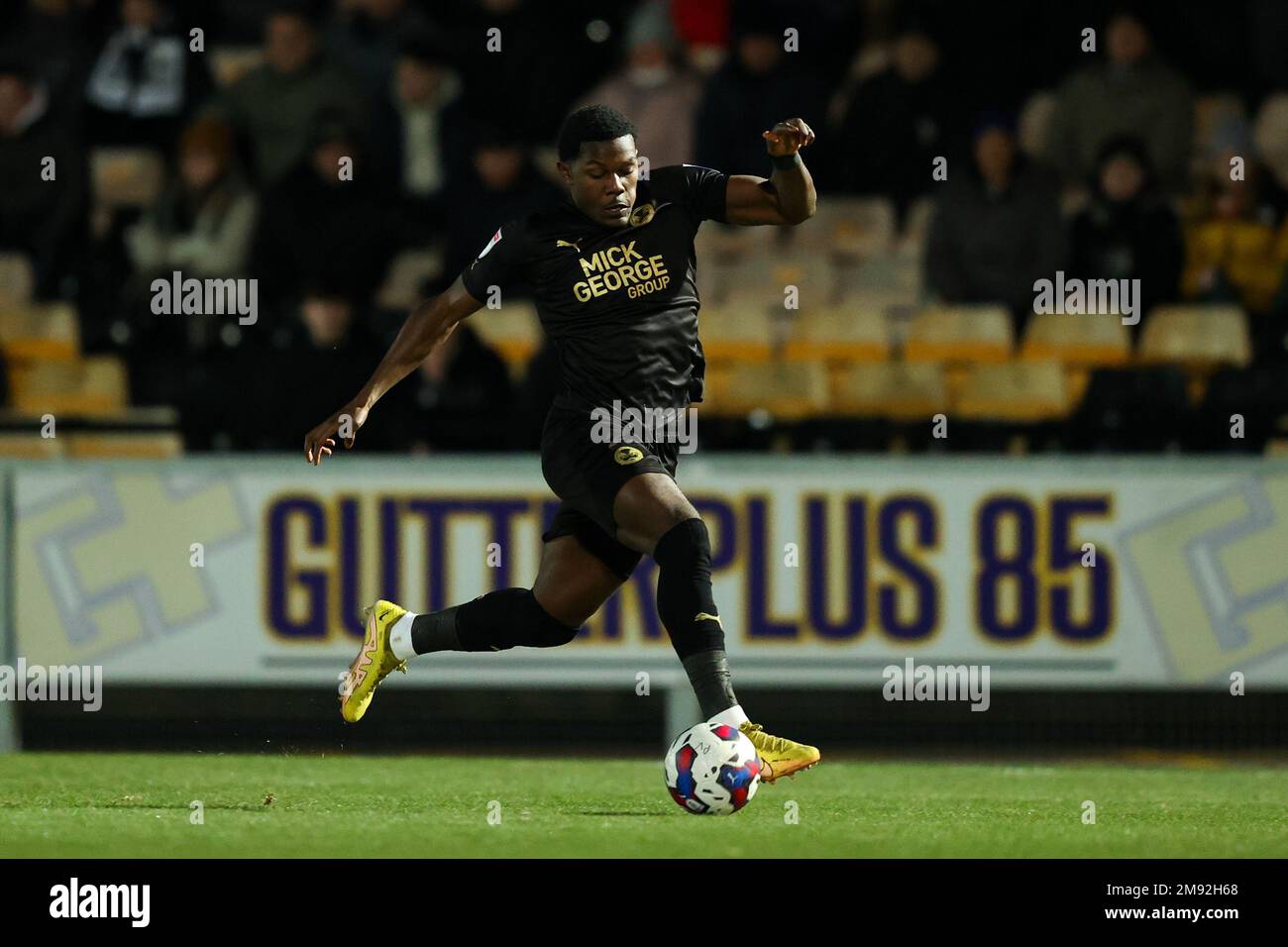 Ephron Mason-Clark of Peterborough United runs with the ball during the Sky  Bet League 1 match Port Vale vs Peterborough at Vale Park, Burslem, United  Kingdom, 16th January 2023 (Photo by Nick