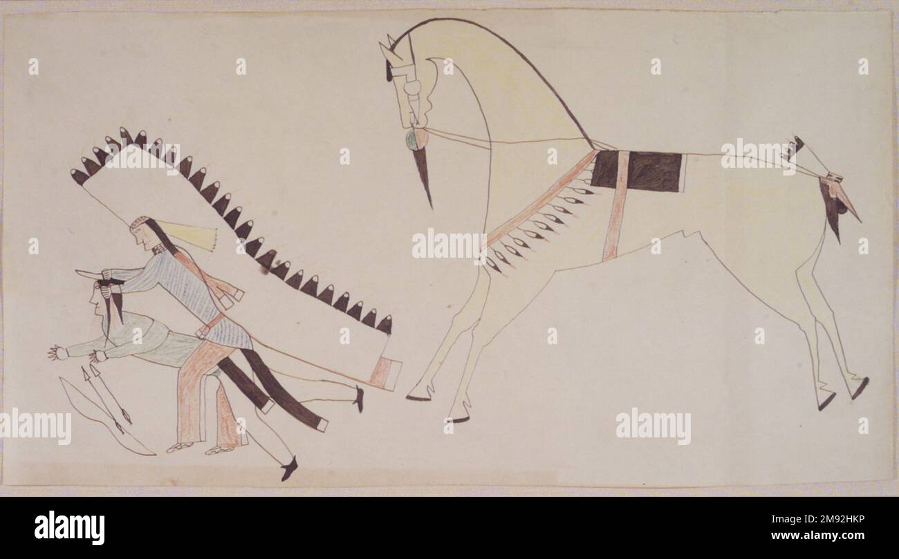 Ledger Book Drawing Possibly Cheyenne. , ca. 1890. Ink, crayon, woven ...
