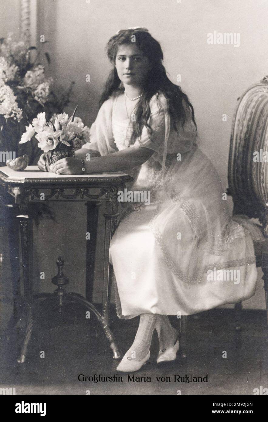 This formal portrait of Grand Duchess Maria Nikolaevna of Russia in 1914 was featured on post cards during World War I  ca.  Winter Palace, 1914 Stock Photo